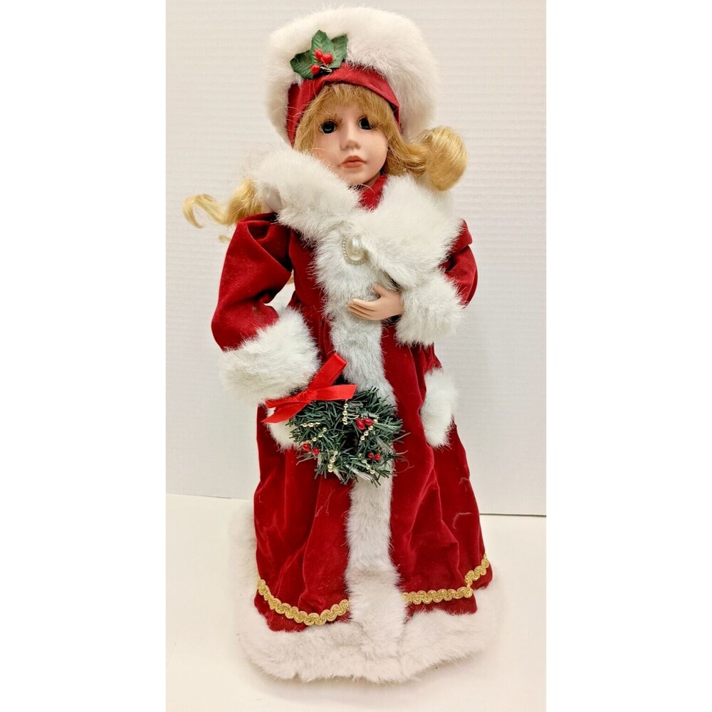 Vintage 17" Victorian style Doll Christmas Red Dress With Lights Or Animation